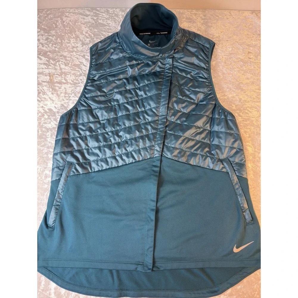 Nike‎ AeroLayer Running Vest Women's XL Teal Quilted Zip Pocket Lightweight